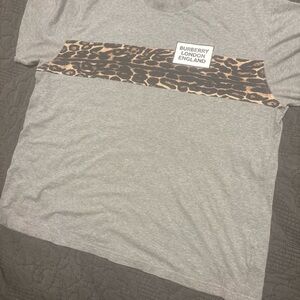 Burberry Gray Tee with Leopard Print Accent